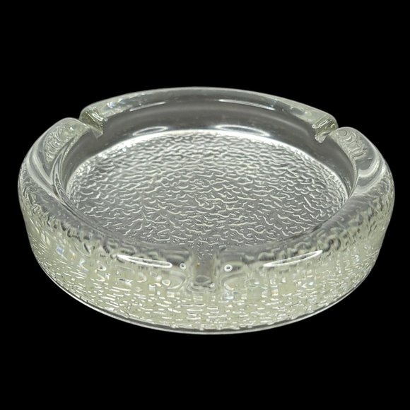 Vintage Pebble Textured Bottom Glass Ashtray Three Slots Trinket 5.5" Diameter - Picture 1 of 10